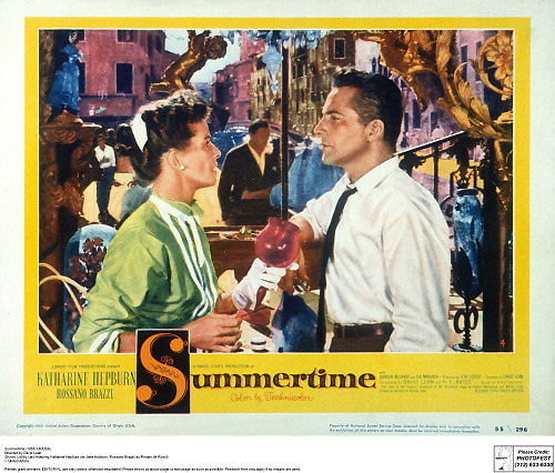 Summertime (1955, UK/USA) Directed by David Lean Shown: Lobby card featuring Katharine Hepburn (as Jane Hudson), Rossano Brazzi (as Renato de Rossi)