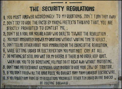 Translation of “regulations” at SR21 torture facility Phnom Penh, Cambodia Photograph by the author.   ©2001, UrbisMedia