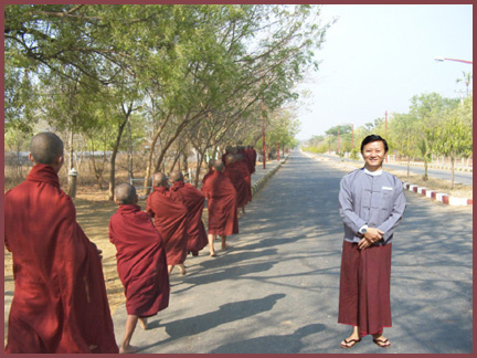 Myo and the monks, Bagan, Burma, ©2002, James A. Clapp